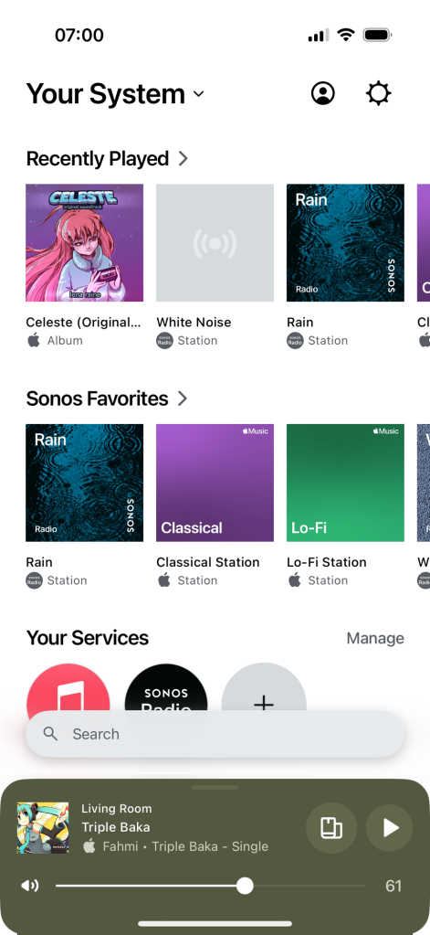 A screenshot of the Sonos App on an iPhone