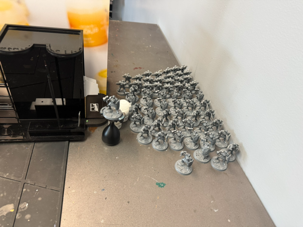 Sample painting figures at Warhammer store